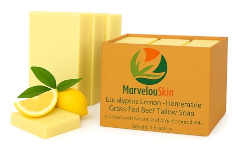 Eucalyptus Lemon Tallow Soap Bar - Grass Fed Beef Tallow for Sensitive Skin - 3 Pack