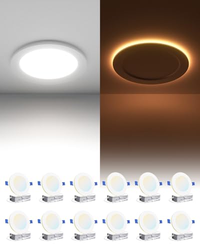 White 4 Inch LED Recessed Ceiling Lights with Night Light 12 Pack Dimmable 2700K-5000K