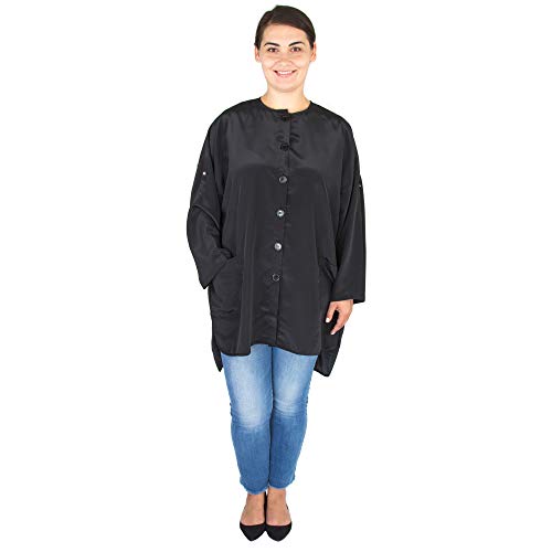 X-Large Black Hair Stylist Smock with Pockets & Roll-Up Sleeves - Salon Uniform