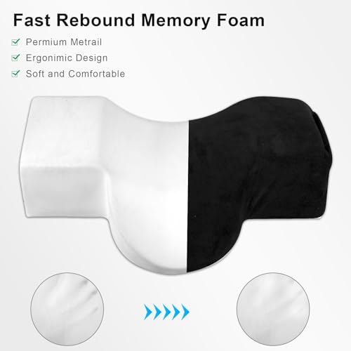 IMENE Lash Pillow for Lash Extensions Black Memory Foam Ergonomic Bed Pillow with Velvet Cover & Organizer Pockets