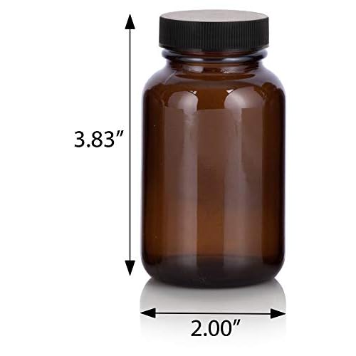 JUVITUS Amber 4 oz Glass Packer Bottle with Black Ribbed Lid (6 pack)