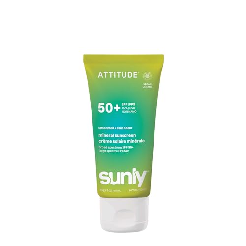 BIO SPECTRA ATTITUDE Mineral Sunscreen SPF 50 Unscented - Broad Spectrum Zinc Oxide, Vegan, Non-Nano, 3 Oz
