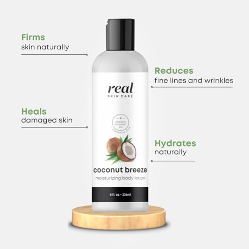 Organic Body Lotion with Coconut & Jojoba - Moisturizer for Dry & Sensitive Skin - Reduce Fine Lines - Coconut Breeze Variation