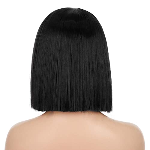 Entranced Styles Matt Black Short Wigs for Women 12.5 Inch Heat-Resistant Synthetic Bob Wig Halloween Cosplay Costume Party