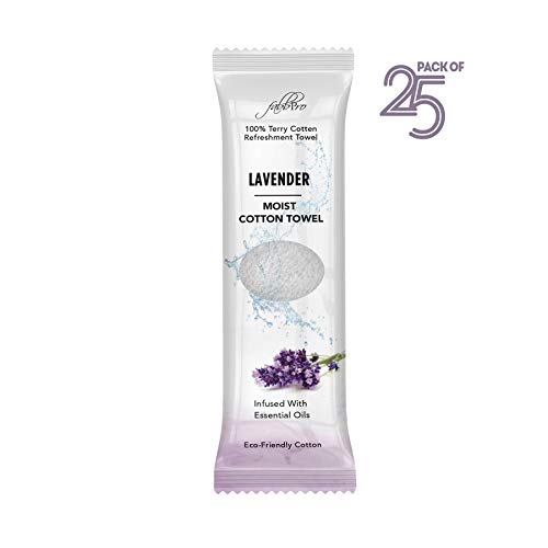Lavender Scented Pre-Moistened Cotton Towels - Pack of 25, 8x8 Inches, Reusable Spa & Travel Towels