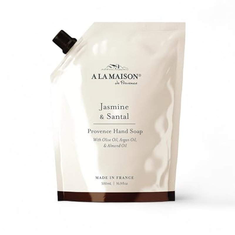 A LA MAISON Hand Soap Refill Pouch ? Jasmine & Santal? Liquid Hand Wash Refill, Eco-Friendly & Recyclable ? Plant-Based, Biodegradable, Made in France ? 16.9 fl oz ? Amber Collection