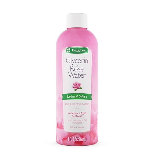 De La Cruz Rose Water and Glycerin for Face Bundle ? Rosewater Facial Toner and Moisturizer for Skin and Hair - 8 fl oz + 16 fl oz Refill Bottle