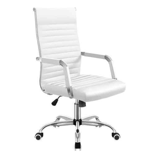 White Mid-Back Office Chair with 360° Swivel & Height Adjustment