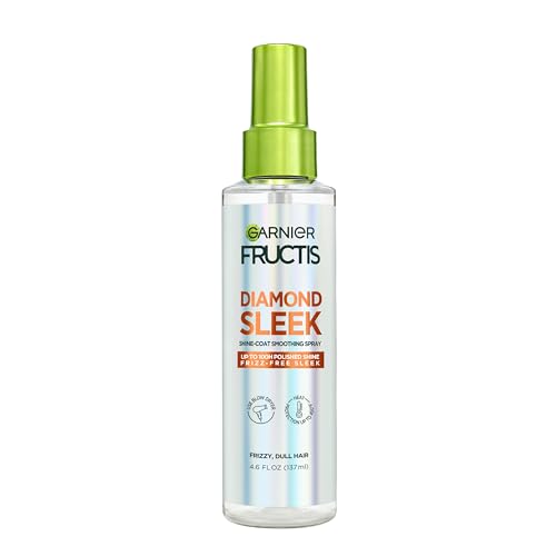 Garnier Fructis Diamond Sleek Hair Shine Spray, Frizz Control and Heat Protectant for Frizzy, Dry Hair, Formulated with Vegan Keratin Smoothing Complex and Argan Oil, 4.6 Fl Oz