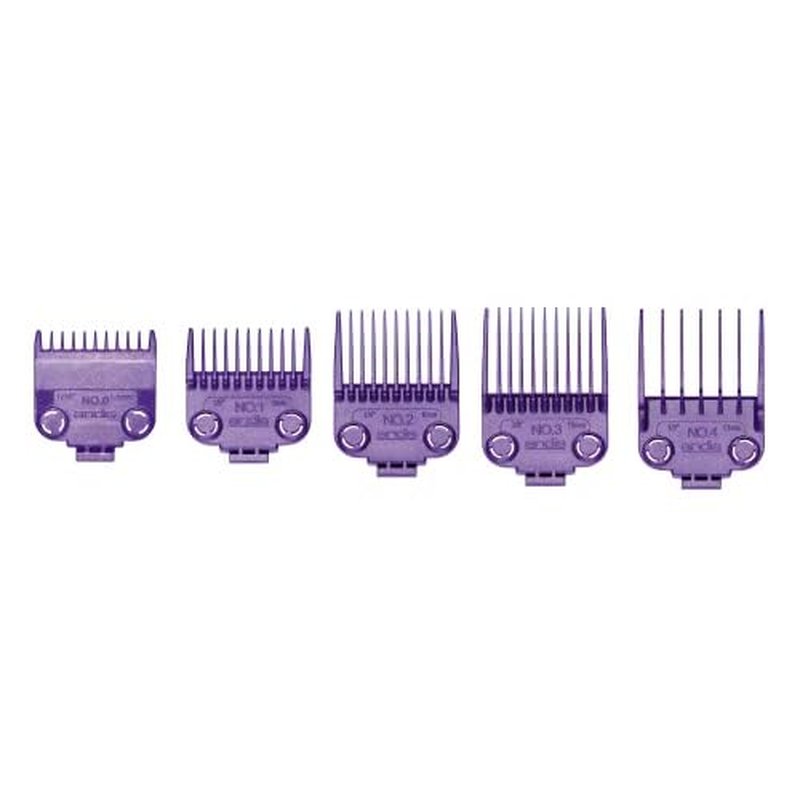 Andis 01410 Professional Master Clipper Guards - Dual Magnet Comb Set ? Small, fits for MBA, MC-2, ML, PM- & PM-4, Waterproof ? Purple, Set of 5