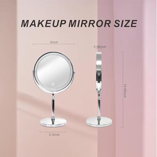 Makeup Mirror with Lights £¬8 Inch 1X/10X Rechargeable Double Sided Magnifying, 360¡Æ Rotation LED HD Mirror with 3 Colors£¬Brightness Adjustable, Gifts for Wowen & Men