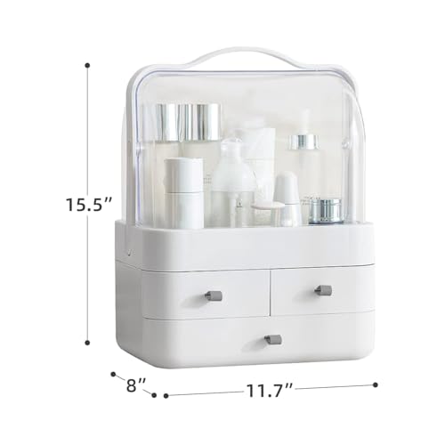 Radiant Youth Makeup Organizer, Modern Cosmetic Organizer Makeup Storage Holder, Display Make up Caddy Shelf Organization Boxes Case Dustproof w/Handle and Drawer on Countertop