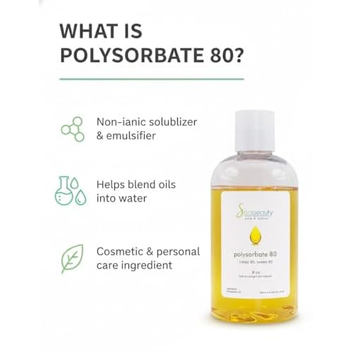 Soapeauty Polysorbate 80 (Tween 80, T-Maz 80) | 100% Pure Cosmetic Grade Solubilizer & Emulsifier | For Skincare, Bath & Body, DIY Formulations | 32 oz