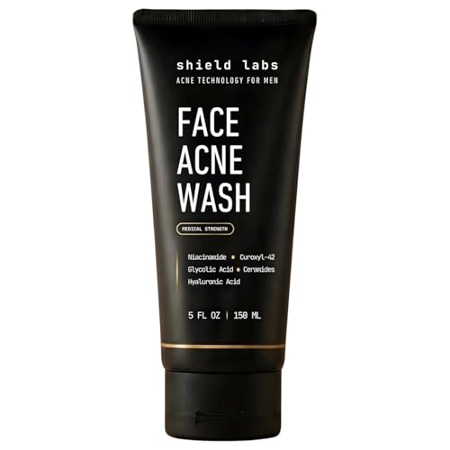 Shield Face Acne Wash for Men 5oz - Clear, Treat & Prevent Acne - Gentle Formula with Niacinamide & Hyaluronic Acid