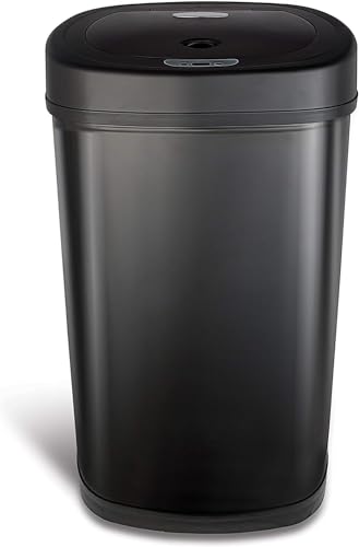 13 Gallon Motion Sensor Trash Can - Black Stainless Steel, Hands-Free Lid