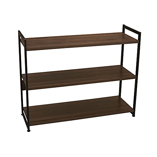 Walnut Wide 3-Shelf Open Bookshelf - Mid Century Modern Storage
