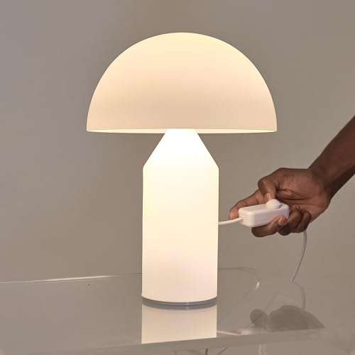 Brightech Venus Glass Mushroom Table Lamp - Dimmable LED Nightstand Light