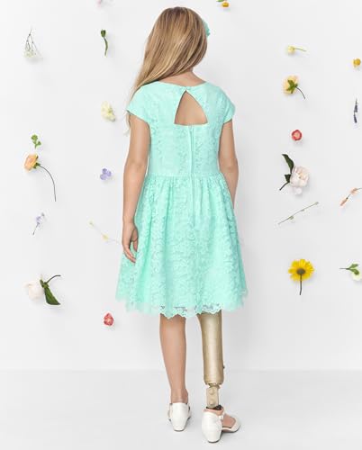 Children's Place Girls' Short Sleeve Dressy Dress Mellow Aqua Lace 10