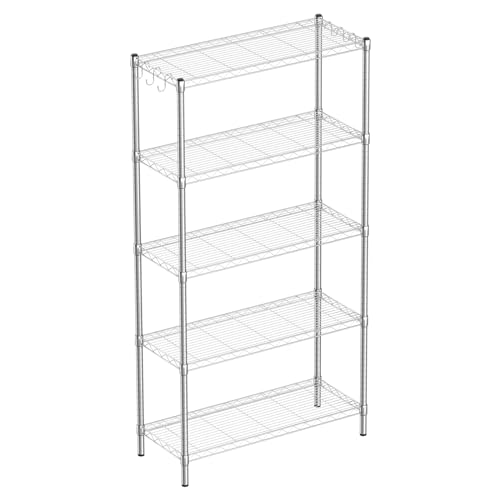 Adjustable Metal Wire Shelving Unit - Chrome Finish, 36 x 14 x 72 Inches with 5 Shelves