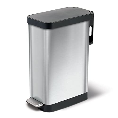 Glad Stainless Steel Slim Trash Can with Clorox Odor Protection, Soft Close Lid, 45 Liter