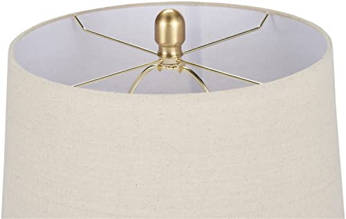 Rustic Farmhouse Ceramic Table Lamp with Beige Linen Shade - 23 Inch Greyish Brown