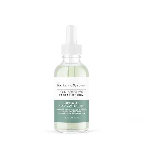 Vitamins and Sea Beauty Sea Salt and Collagen Peptides Serum, Anti-Aging Firming, Plumping, Smoothing Face Serum for Fine Lines and Wrinkles, Sagging Skin, 2 Fl Oz