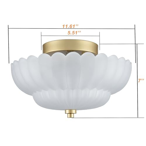HYDELITE Gold-Milk Glass Flush Mount Ceiling Light with Scalloped Frosted Shade