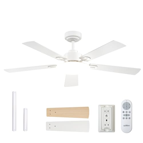 White 52 Inch Ceiling Fan with Lights Remote Wall Switch - Addlon