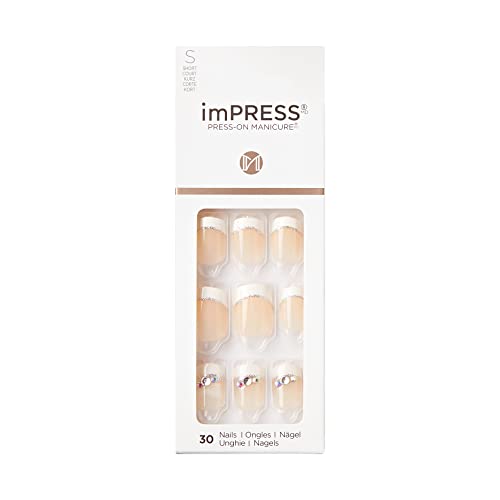 KISS imPRESS Press-On Manicure, Believe, Short Length Square, with PureFit Technology, Includes Prep Pad, Mini File, Cuticle Stick, and 30 Fake Nails