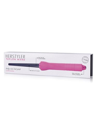 HerStyler Baby Curls Mini Curling Iron - 9-13mm Tapered Barrel - Pink - Travel Size