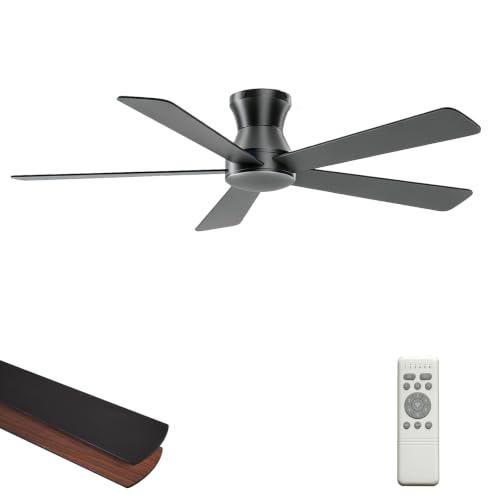 Matte Black 48-Inch Ceiling Fan No Light - Low Profile Flush Mount, 6-Speed Reversible Outdoor Fan with Remote & App Control
