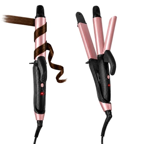 2-in-1 Travel Hair Curling Flat Iron - Dual Voltage Rose Gold