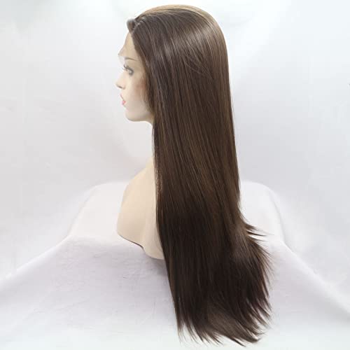 Long Silky Straight Brown Lace Front Wig 24 Inch for Women - Variation Brown