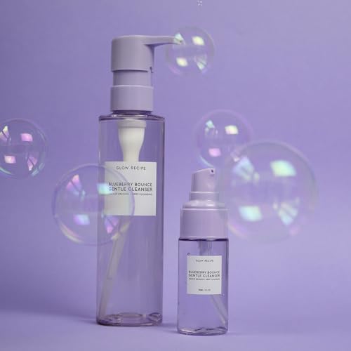 Glow Recipe Blueberry Bounce Gentle Face Cleanser - Moisturizing Makeup Remover & Foaming Face Wash (30 ml) + Plum Plump Hyaluronic Acid Face Cream for Dry Skin (20 ml)