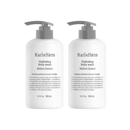 Karl&Hans Body Wash - Coconut, Rice PDRN & Ceramide, 16.9 Fl Oz, Pack of 2 - Suitable for All Skin Types