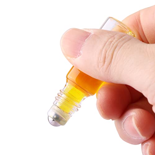 MaxMau 100 Pack 5ml Clear Glass Essential Oil Roller Bottles with Stainless Steel Balls & Gold Lids - Travel & Sample Size