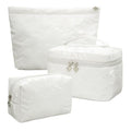 Large Cosmetic Bags Travel Makeup Bag with Mesh Pocket Portable Cute Toiletry Bag Aesthetic Make Up Organizer with Handle for Women (03 White 3PCS)