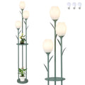 Green 3-Light Flower Floor Lamp with Shelves - Tulip Standing Lamp for Living Room & Bedroom