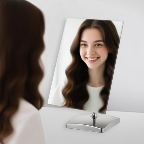 Surdy Large Table Desk Mirror with Stand for Office Desktop, Makeup Vanity and Bathroom Countertop - Personal Adjustable Face Mirror