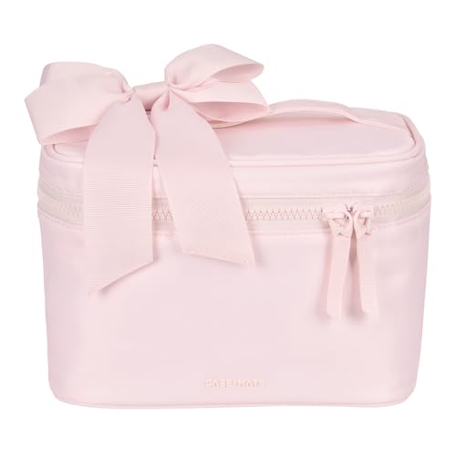 Pink Makeup Bag with Zipper & Bow - Travel Cosmetic Organizer