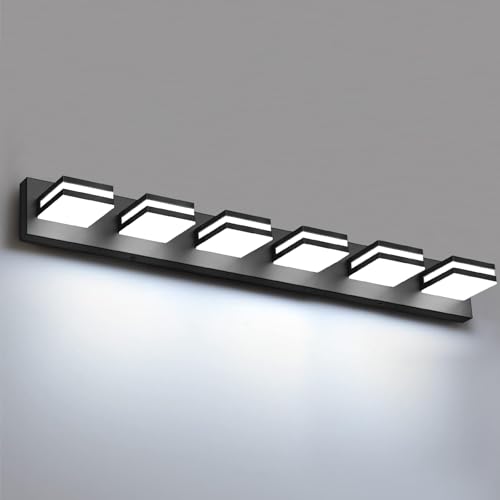IZORRO 6-Light Matte Black Floating LED Vanity Lights, 6000K Dimmable, 36in (No Assembly) – Over Mirror, 360° Rotatable