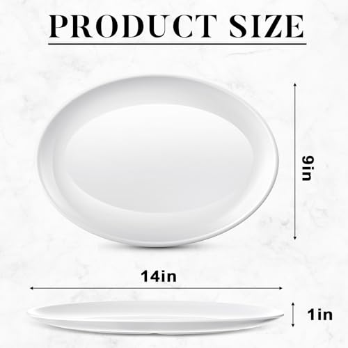 Dandat 24 Pack 14-Inch White Melamine Oval Serving Platters - Large Party Trays