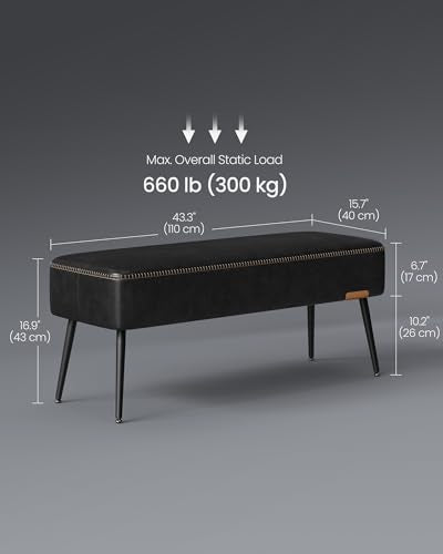 VASAGLE Steel Leg Bench for Entryway - PU Leather, 660 lb Load Capacity, Ink Black Variation