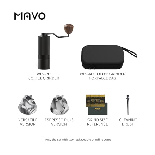 MAVO Manual Coffee Grinder with Pentagon & Hexagonal Stainless Steel Burrs, 25g Capacity, Black