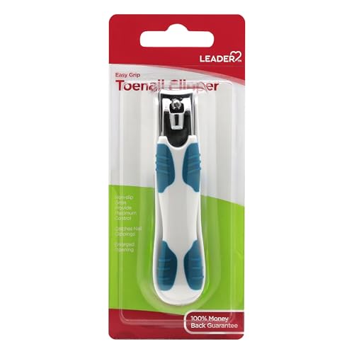 Leader Toenail Clipper for Adults, Easy Grip Nail Clipper, White & Blue, 1ct