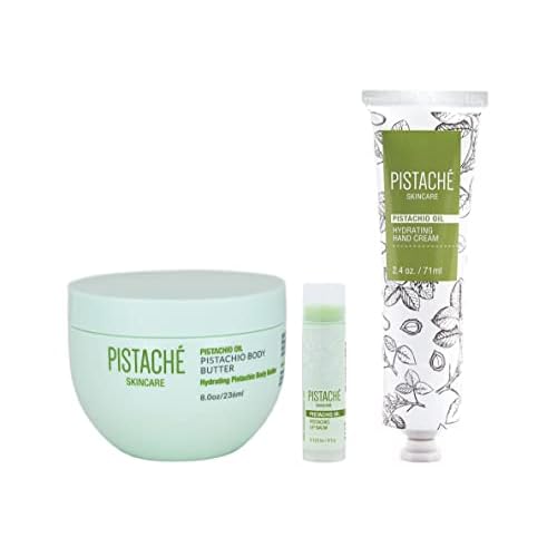 Pistach? Skincare Pistachio Oil Essential Body Care Trio | Whipped Body Butter, Hand Cream & Lip Balm | Moisturizing & Softening Skincare Set with Vitamin E