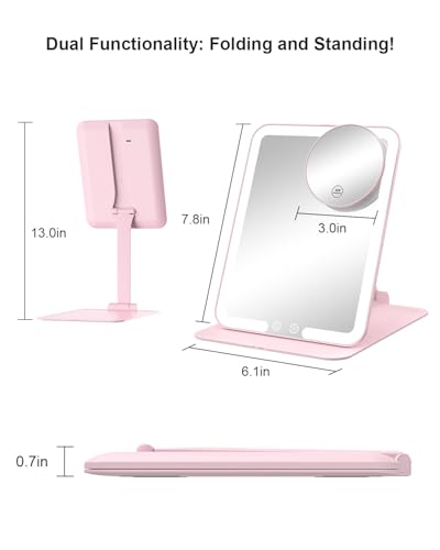 Gospire Travel Makeup Mirror with Lights 10X Magnifier - Pink