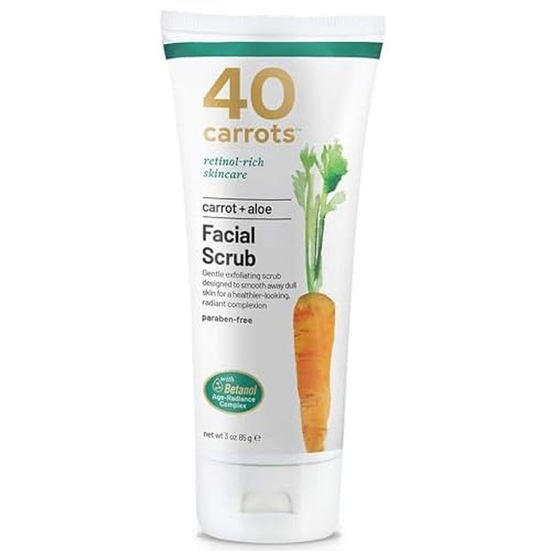 40 Carrots Carrot Aloe Facial Cleansing Facial Scrub - Helps Improve Skin Tone & Texture | Get Softer Radiant Looking Skin | Made in USA, Paraben & Cruelty Free (3oz)