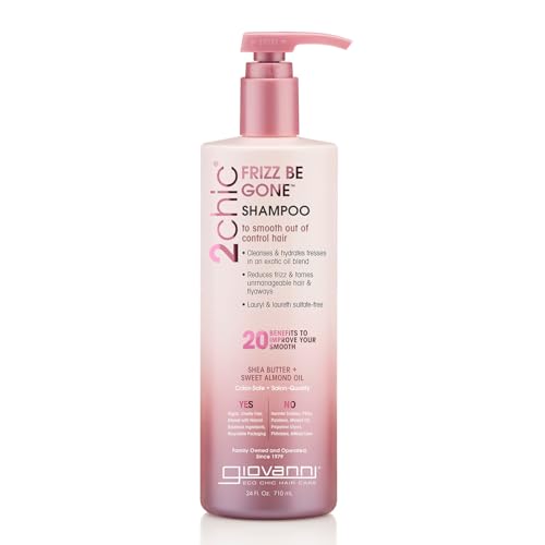 GIOVANNI 2chic Frizz Be Gone Shampoo - Anti Frizz Natural Hair Smoothing Formula with Shea Butter & Sweet Almond Oil, Macadamia, Coconut, Sulfate & Paraben Free, Color Safe - 24 oz