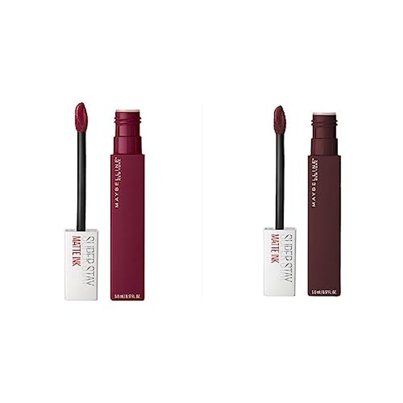 MAYBELLINE Super Stay Matte Ink Liquid Lipstick Makeup Long Lasting High Impact Color Up to 16H Wear Composer Cherry Brown & Founder Cranberry Red 1 Count Each